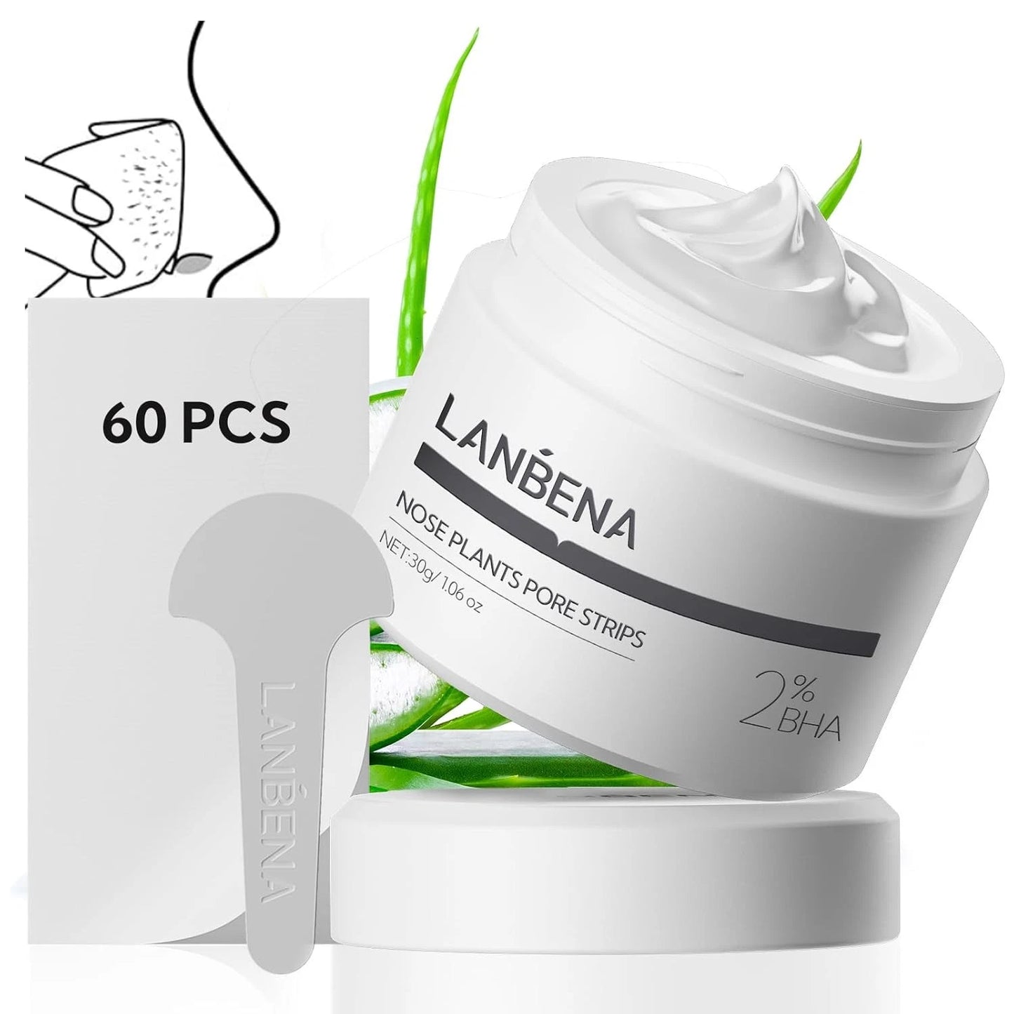 LANBENA 2.0 Blackhead Nose Plants Pore Strips(1.03 Oz), 60pcs Nose Strips for Bl